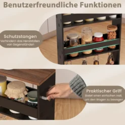 4 Ebenen Nischenregal auf Rollen aus Holz mit Griff Küchenwagen 48 x 13 x 81 cm Schwarz + Braun