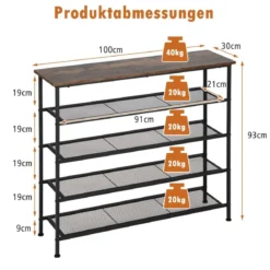 5 Ebenen Schuhregal aus Metall mit Abnehmbarer Regalen & Kippsicherung 100 x 30 x 93cm