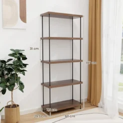 5 Ebenen Standregal mit Metallrahmen Industrielles Bücherregal Lagerregal 60 x 29,5 x 147 cm