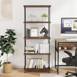 5 Ebenen Standregal mit Metallrahmen Industrielles Bücherregal Lagerregal 60 x 29,5 x 147 cm