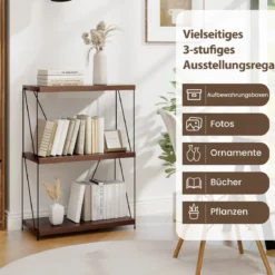 3 Ebenen Standregal mit Metallrahmen Industrielles Bücherregal Lagerregal 60 x 29,5 x 85,5 cm