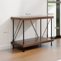 2 Ebenen Standregal mit Metallrahmen Industrielles Bücherregal Lagerregal 60 x 29,5 x 45 cm