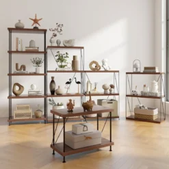 2 Ebenen Standregal mit Metallrahmen Industrielles Bücherregal Lagerregal 60 x 29,5 x 45 cm