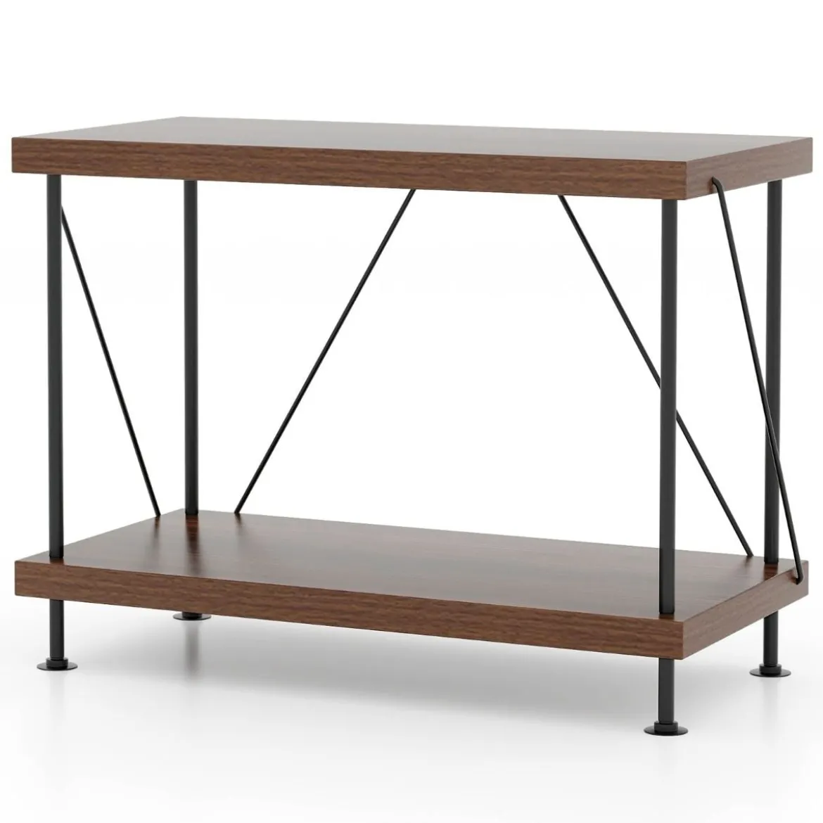2 Ebenen Standregal mit Metallrahmen Industrielles Bücherregal Lagerregal 60 x 29,5 x 45 cm