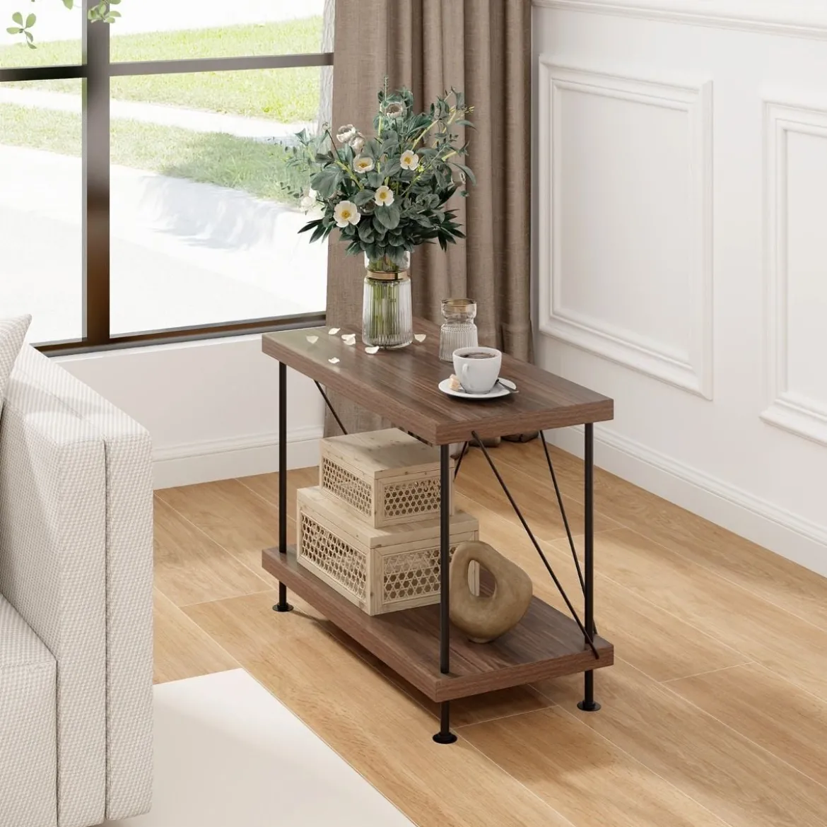 2 Ebenen Standregal mit Metallrahmen Industrielles Bücherregal Lagerregal 60 x 29,5 x 45 cm
