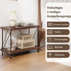 2 Ebenen Standregal mit Metallrahmen Industrielles Bücherregal Lagerregal 60 x 29,5 x 45 cm