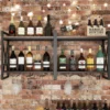 2 Ebenen Wand-Weinregal mit 3 Stielglas-Haltern Flaschenregal Holz mit Metallrahmen