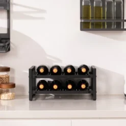 2 Ebenen Weinregal aus Metall für 8 Flaschen Flaschenregal mit verstellbaren Fußpolstern
