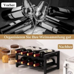 2 Ebenen Weinregal aus Metall für 8 Flaschen Flaschenregal mit verstellbaren Fußpolstern