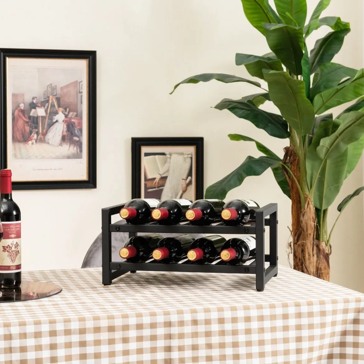 2 Ebenen Weinregal aus Metall für 8 Flaschen Flaschenregal mit verstellbaren Fußpolstern