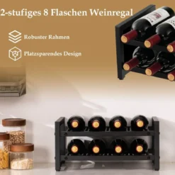 2 Ebenen Weinregal aus Metall für 8 Flaschen Flaschenregal mit verstellbaren Fußpolstern