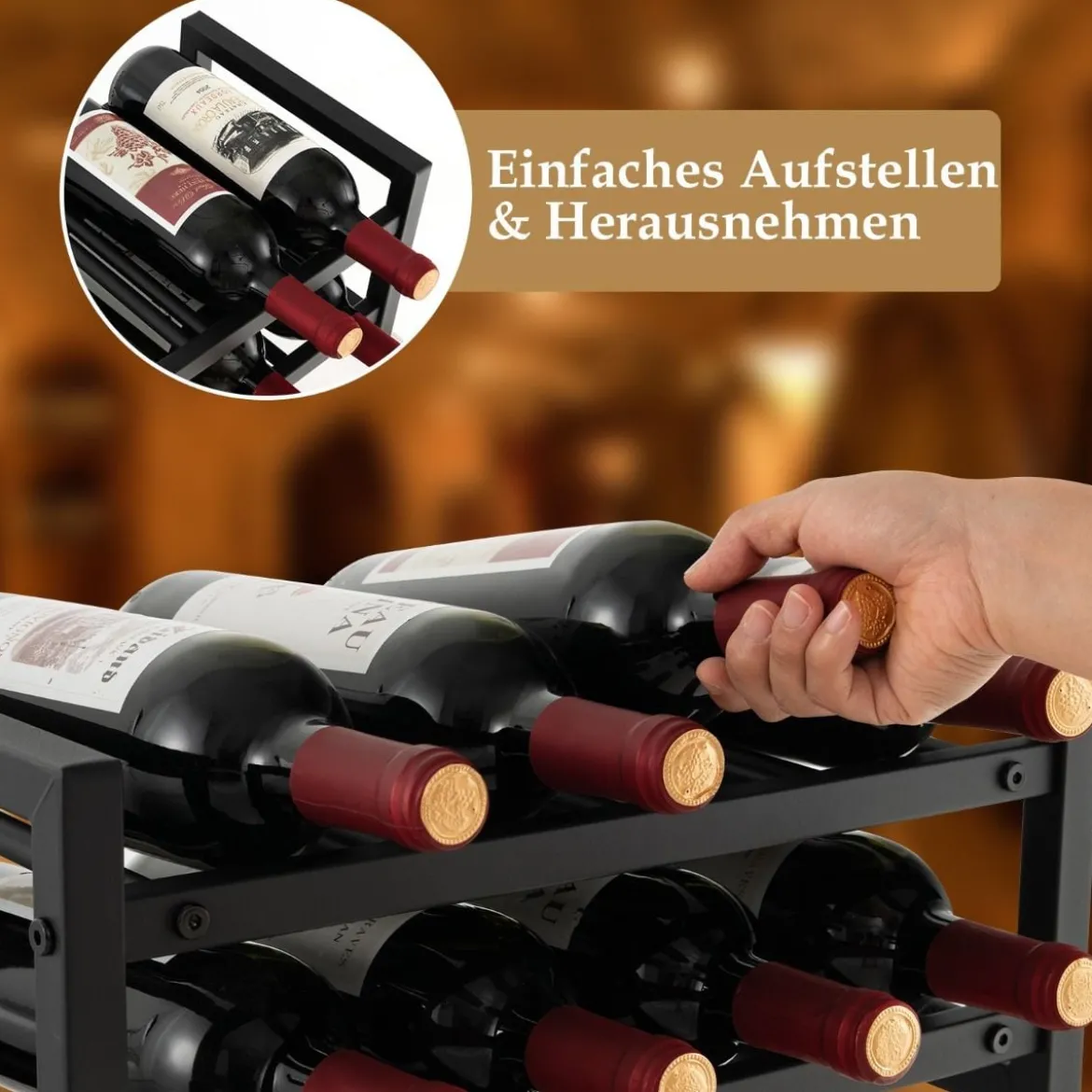 2 Ebenen Weinregal aus Metall für 8 Flaschen Flaschenregal mit verstellbaren Fußpolstern