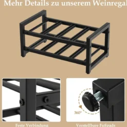 2 Ebenen Weinregal aus Metall für 8 Flaschen Flaschenregal mit verstellbaren Fußpolstern