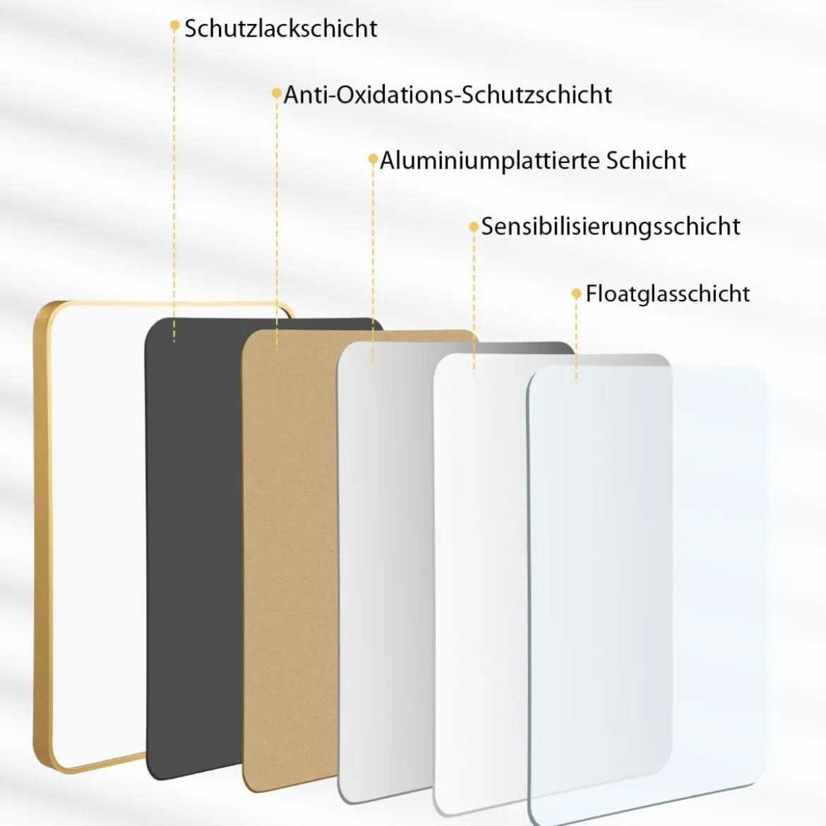 Echteckiger Wandspiegel mit Metallrahmen für Badezimmer 76,5 x 56 cm Gold