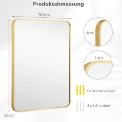 Echteckiger Wandspiegel mit Metallrahmen für Badezimmer 76,5 x 56 cm Gold