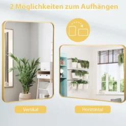 Echteckiger Wandspiegel mit Metallrahmen für Badezimmer 76,5 x 56 cm Gold
