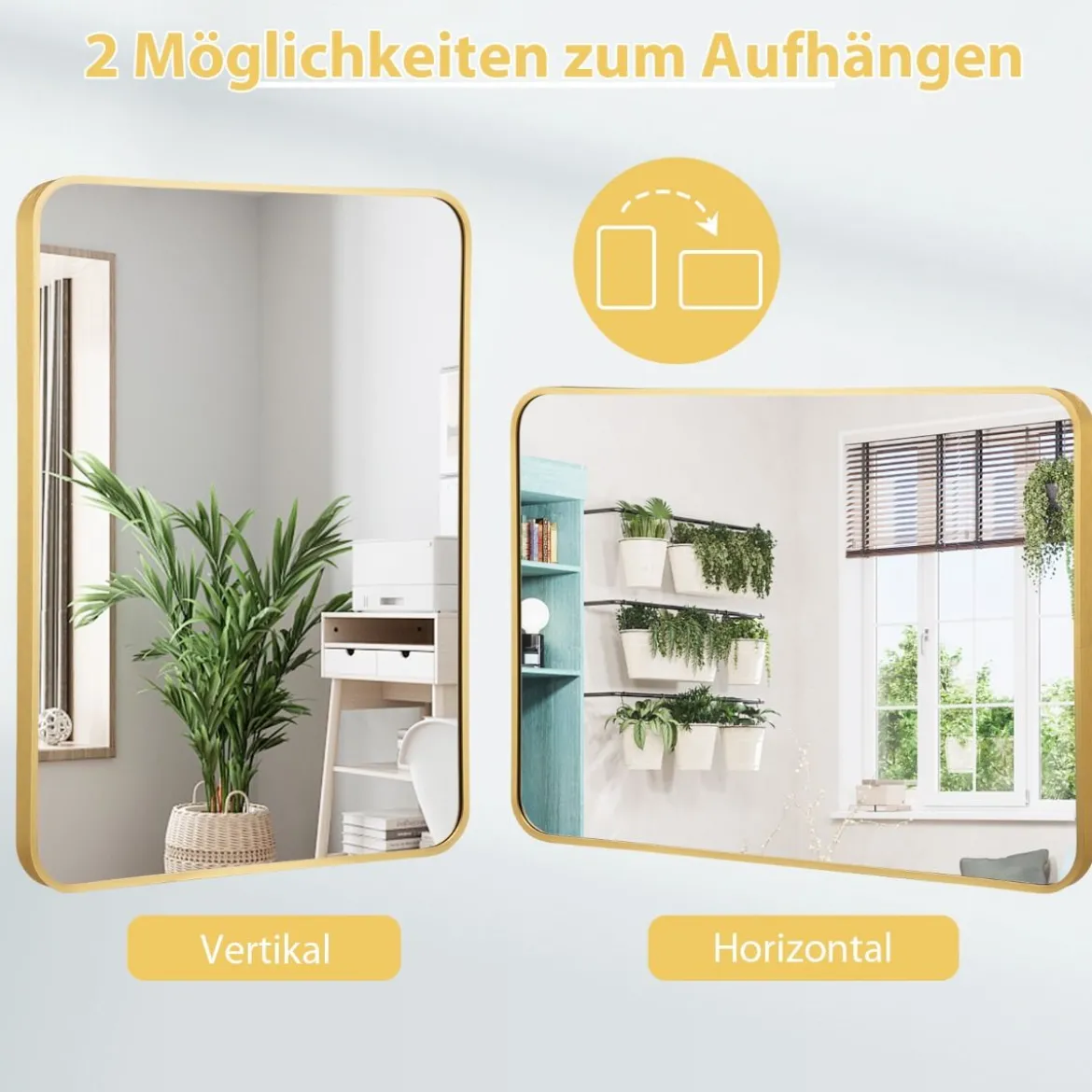 Echteckiger Wandspiegel mit Metallrahmen für Badezimmer 76,5 x 56 cm Gold