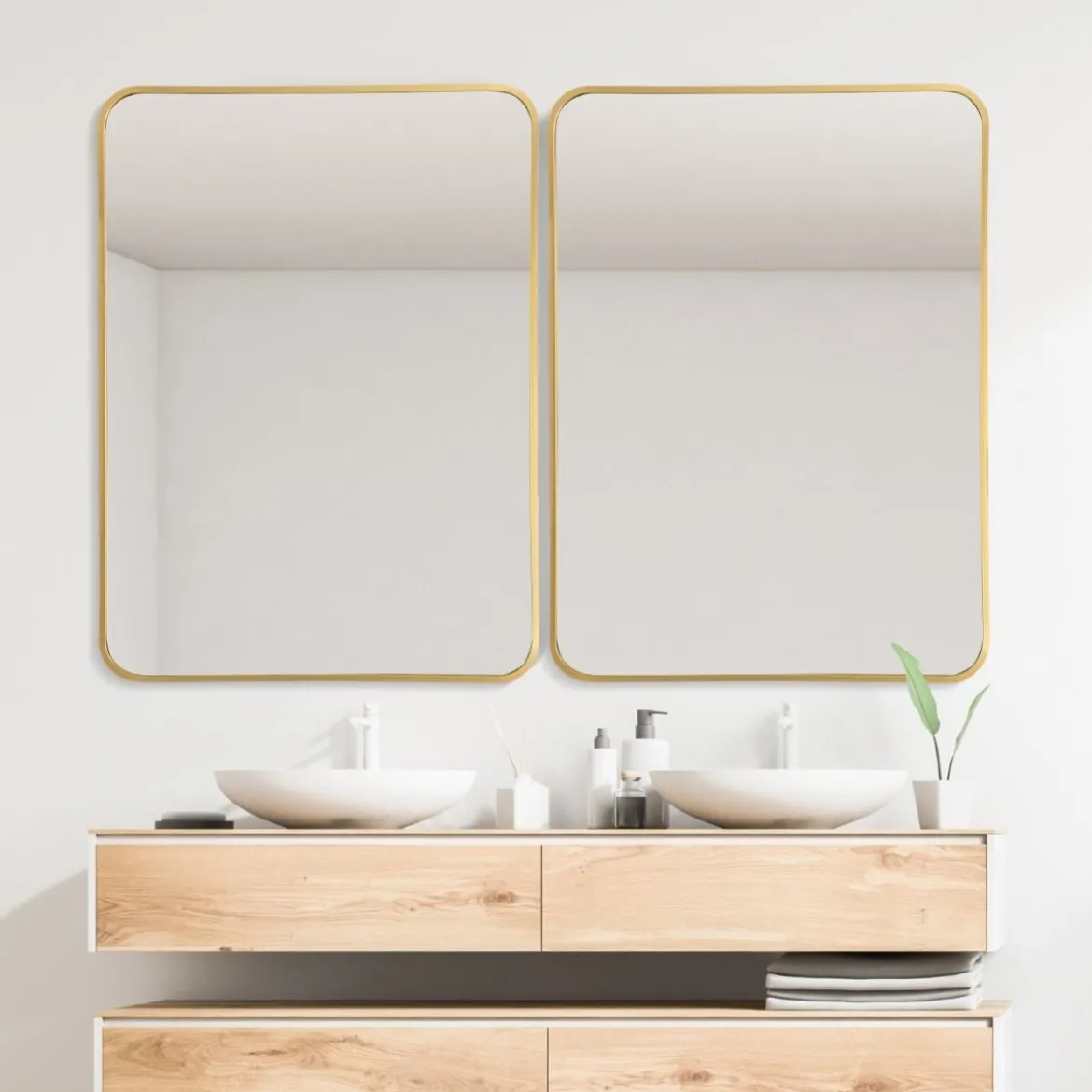 Echteckiger Wandspiegel mit Metallrahmen für Badezimmer 76,5 x 56 cm Gold