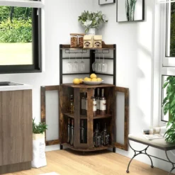 Eck-Barschrank mit Glashalter & Metallgittertüren & Verstellbarem Regal Weinschrank Barschrank