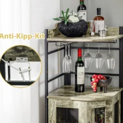 Eck-Barschrank mit Glashalter & Metallgittertüren & Verstellbarem Regal Weinschrank Barschrank