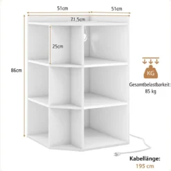Eck-Bücherregal mit Ladestation Eckregal mit 9 Fächern & 1 USB-Anschluss & 2 Steckdosen