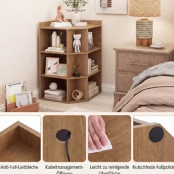 Eck-Bücherregal mit Ladestation Eckregal mit 9 Fächern & 1 USB-Anschluss & 2 Steckdosen