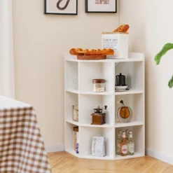 Eck-Bücherregal mit Ladestation Eckregal mit 9 Fächern & 1 USB-Anschluss & 2 Steckdosen