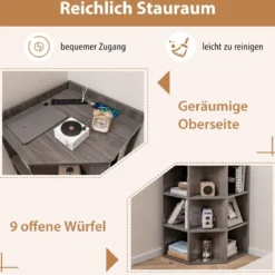 Eck-Bücherregal mit Ladestation Eckregal mit 9 Fächern & 1 USB-Anschluss & 2 Steckdosen
