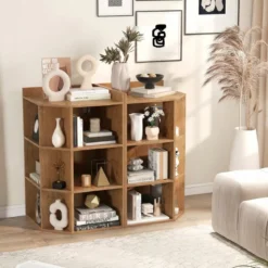 Eck-Bücherregal mit Ladestation Eckregal mit 9 Fächern & 1 USB-Anschluss & 2 Steckdosen