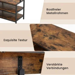 Eck-Garderobenständer mit Sitzbank L-förmiger Kleiderständer mit offenen Ablagen 90 x 90 x 178 cm Rustikales Braun/Walnuss/Weiß