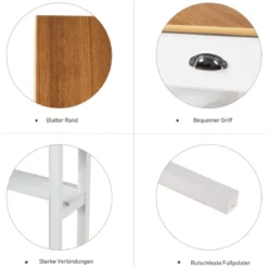 Eckschreibtisch aus Holz Kompakter Schreibtisch mit Schublade & Regalen 75 x 75 x 76 cm Natur + Weiß