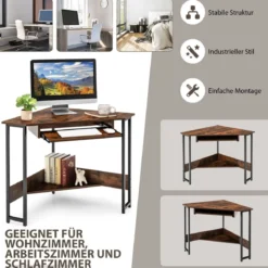 Eckschreibtisch 90-Grad-Dreieck-Computertisch mit Tastaturablage für Kleine Räume Braun