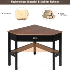 Eckschreibtisch mit Schublade & 2 Ablagen Holz-Eckschreibtisch 75 x 75 x 76 cm Braun + Schwarz