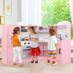 Eckspielküche Küchen-Spielset mit Dunstabzugshaube Eismaschine Mikrowelle Backofen Waschmaschine Rosa