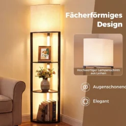 Eck-Stehlampe mit Regalen 3-stufiges Display-Regal mit dimmbaren LED-Leuchten Schwarz