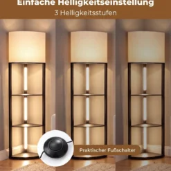 Eck-Stehlampe mit Regalen 3-stufiges Display-Regal mit dimmbaren LED-Leuchten Schwarz