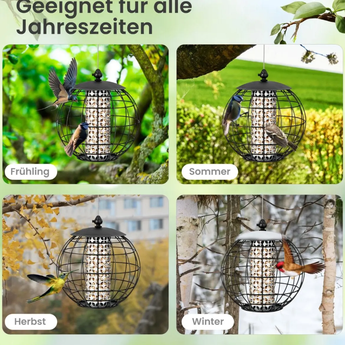 Eichhörnchensicherer Futterspender für Vögel zum Aufhängen 21 x 22,5 cm Schwarz