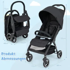 Einhändig Klappbare Kinderwagen mit Verstellbarer Rückenlehne & Verdeck Reisebuggy
