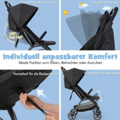 Einhändig Klappbare Kinderwagen mit Verstellbarer Rückenlehne & Verdeck Reisebuggy