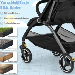 Einhändig Klappbare Kinderwagen mit Verstellbarer Rückenlehne & Verdeck Reisebuggy