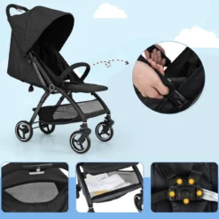 Einhändig Klappbare Kinderwagen mit Verstellbarer Rückenlehne & Verdeck Reisebuggy