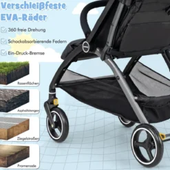 Einhändig Klappbare Kinderwagen mit Verstellbarer Rückenlehne & Verdeck Reisebuggy