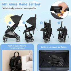 Einhändig Klappbare Kinderwagen mit Verstellbarer Rückenlehne & Verdeck Reisebuggy