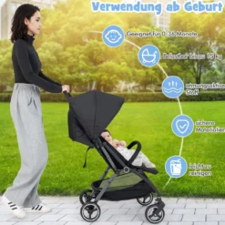 Einhändig Klappbare Kinderwagen mit Verstellbarer Rückenlehne & Verdeck Reisebuggy