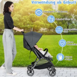 Einhändig Klappbare Kinderwagen mit Verstellbarer Rückenlehne & Verdeck Reisebuggy