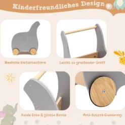 Einkaufswagen Holz-Einkaufswagen in Elefantenform für Kinder 32 x 48 x 56 cm Grau