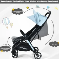 Ein-Knopf-Klappbar Kinderwagen mit Verstellbare Rückenlehne & Fußstütze Blau