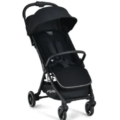 Ein-Knopf-Klappbar Kinderwagen mit Verstellbare Rückenlehne & Fußstütze Schwarz
