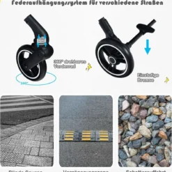 Ein-Knopf-Klappbar Kinderwagen mit Verstellbare Rückenlehne & Fußstütze Schwarz