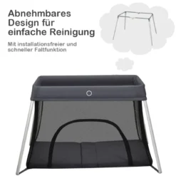 Ein-Konpf-klappbares Babybett mit Matratze & Reißverschlusstür & Tragetasche Dunkelgrau